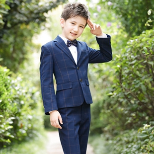 男孩礼服小孩男童西服三件套格子