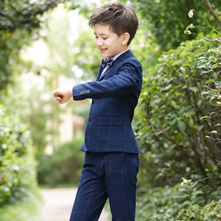 男孩礼服小孩男童西服三件套格子
