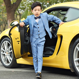 男孩礼服小孩男童西服三件套格子