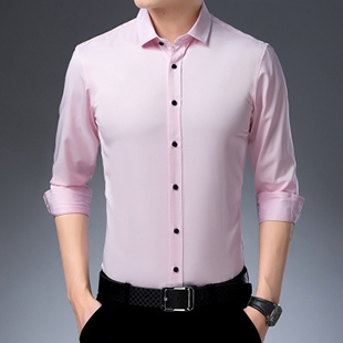 韩版修身衬衫男商务纤维长袖