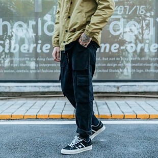 男士纯色多口袋工装长裤