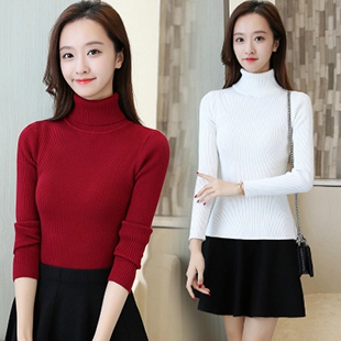 2019秋冬装新品短款两翻领打底衫女套头