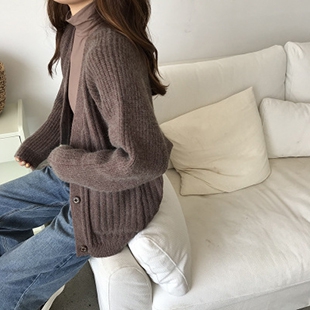 宽松韩版针织开衫女装V领